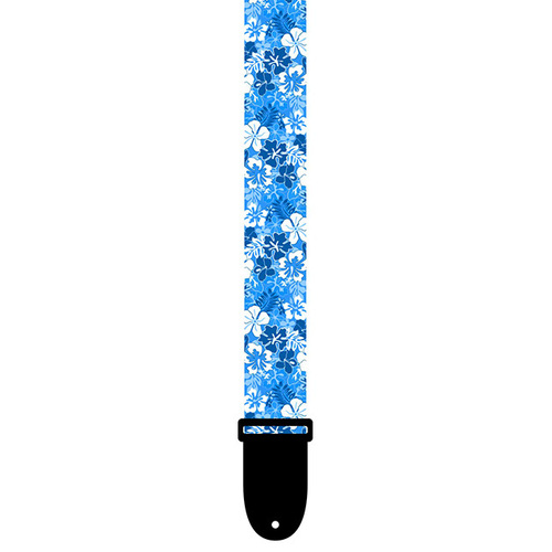 Perris 1.5" Polyester Ukulele Strap in Blue & White Luau design with Leather ends