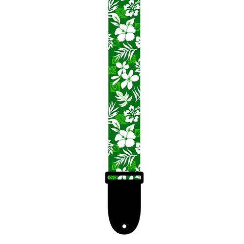 Perris 1.5" Polyester Ukulele Strap in Green & White Luau design with Leather ends