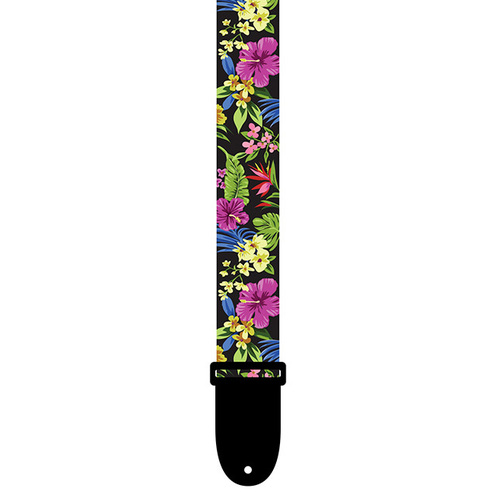 Perris 1.5" Polyester Ukulele Strap in Multi-Coloured Luau design with Leather ends