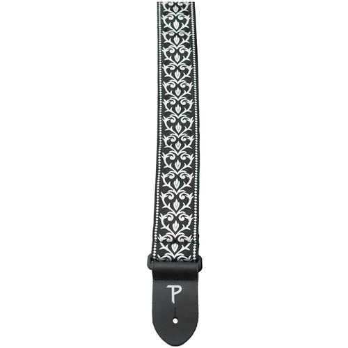 Perris 2" Jacquard Guitar Strap with "Black & White Tribal" Design & Leather ends
