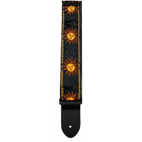 Perris 2" Jacquard Guitar Strap with Yellow Suns On Black backing design