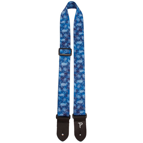 Perris 15" Polyester Ukulele Strap in Blue Sea Turtles Design with Leather ends