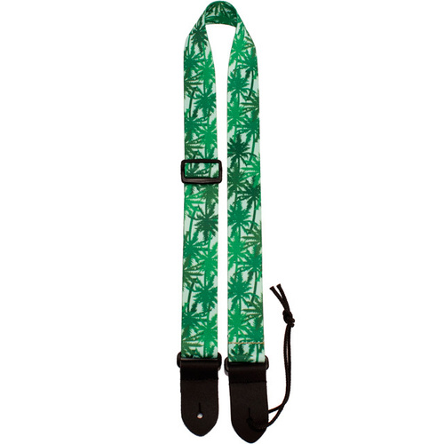Perris 1.5" Fabric Ukulele Strap in Green Palm Trees Design with Leather ends