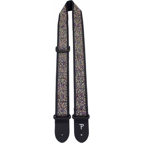 Perris 2.5" Jacquard Ribbon Sewn Guitar Strap with Multi-Colour Rhinestones on Black Design