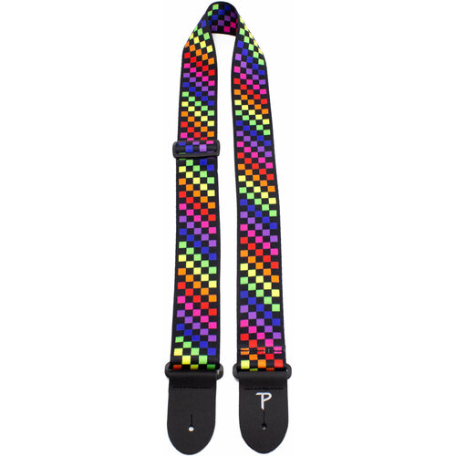 Perris 2" Polyester Rainbow Checkered Guitar Strap with Leather ends