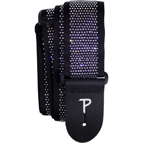 Perris 2.5" Jacquard Ribbon Sewn Guitar Strap with Mini Rhinestones on Black Design