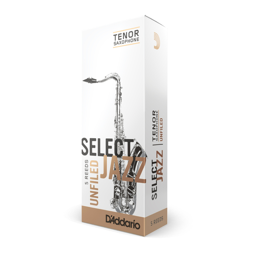 D'Addario Select Jazz Unfiled Tenor Saxophone Reeds, Strength 2 Hard, 5-pack