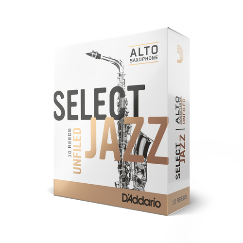 D'Addario Select Jazz Unfiled Alto Saxophone Reeds, Strength 4 Medium, 10-pack