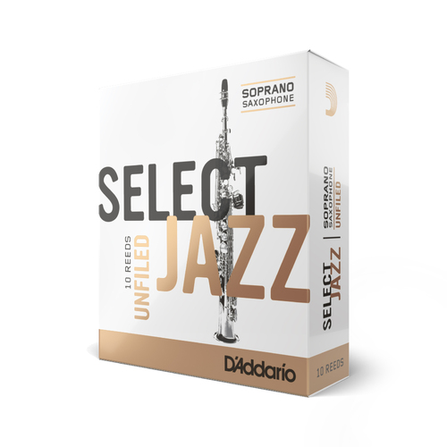 D'Addario Select Jazz Unfiled Soprano Saxophone Reeds, Strength 4 Soft, 10-pack