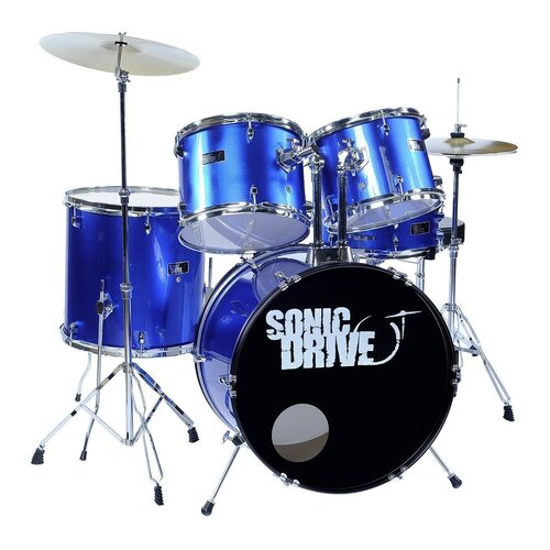 Sonic Drive 5-Piece Rock Drum Kit with 22" Bass Drum (Metallic Blue)