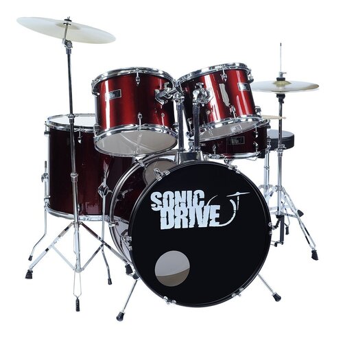 Sonic Drive 5-Piece Rock Drum Kit with 22" Bass Drum (Metallic Wine Red)
