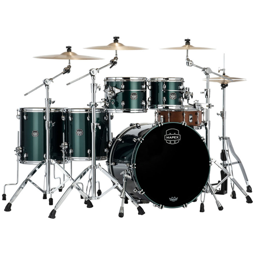 Mapex SE628XMPQ Saturn Evolution Maple-Walnut Series 5-Pce Drum Kit in Brunswick Green Lacquer 