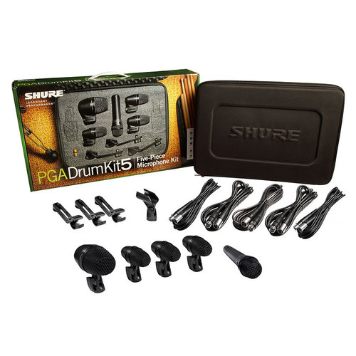 Shure PGADRUMKIT5 Drum Microphone Kit with Mounts, Cables & Carry Case