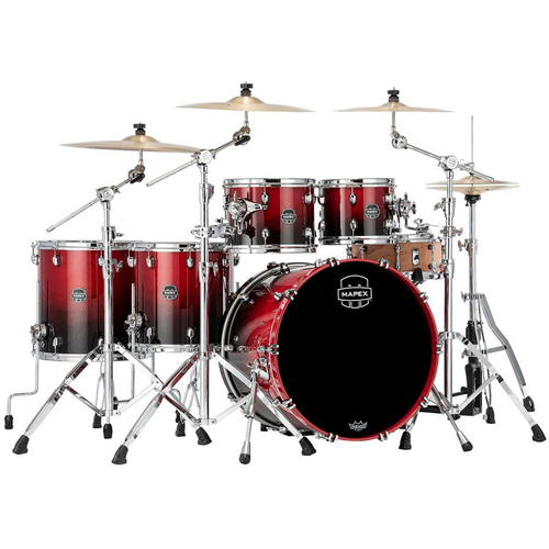 Mapex SR628XRQ Saturn Maple-Walnut Series 5-Pce Drum Kit in Scarlet Fade