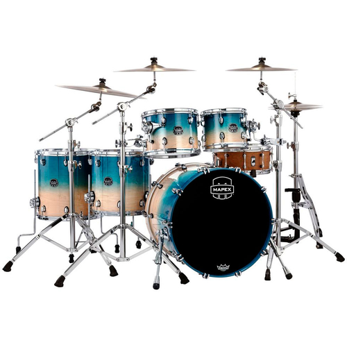Mapex SR628XUQ Saturn Maple-Walnut Series 5-Pce Drum Kit in Aqua Fade