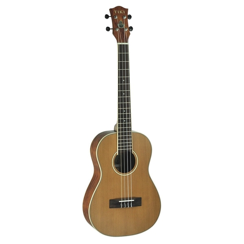 Tiki 7 Series Cedar Solid Top Baritone Ukulele with Hard Case in Natural Satin