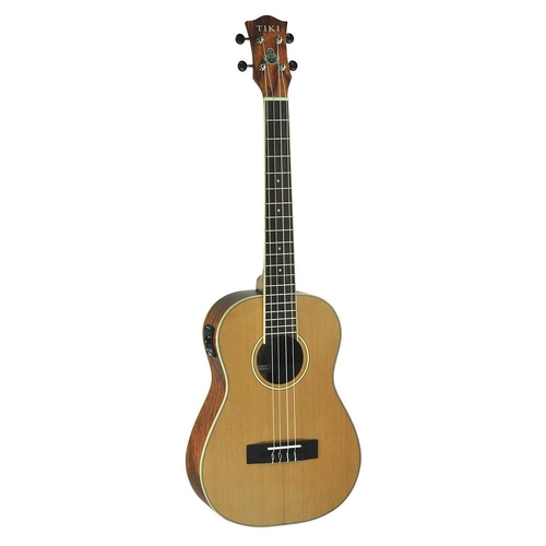 Tiki 7 Series Cedar Solid Top Electric Baritone Ukulele with Hard Case in Natural Satin