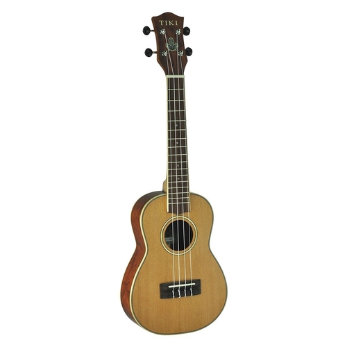 Tiki 7 Series Cedar Solid Top Concert Ukulele with Hard Case in Natural Satin