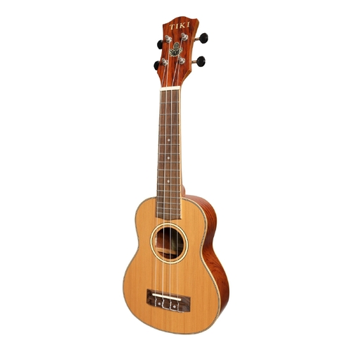 Tiki 7 Series Cedar Solid Top Soprano Ukulele with Hard Case in Natural Satin