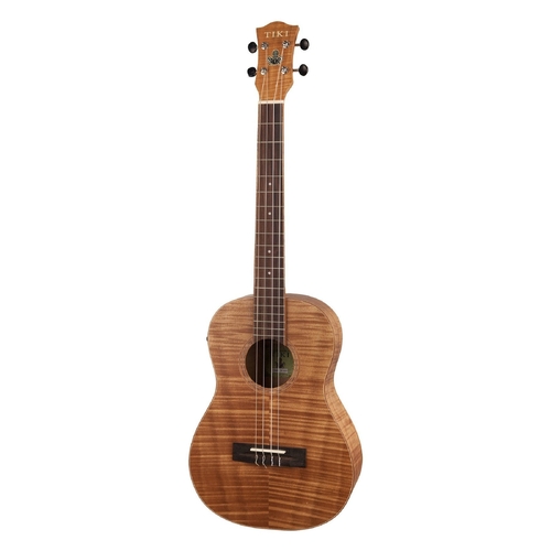 Tiki 2 Series Mahogany Flame Top Baritone Electric Ukulele with Gig Bag in Natural Satin