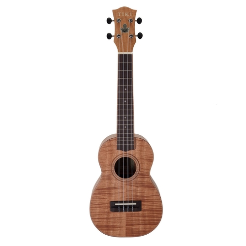 Tiki 2 Series Mahogany Flame Top Concert Ukulele with Gig Bag in Natural Satin