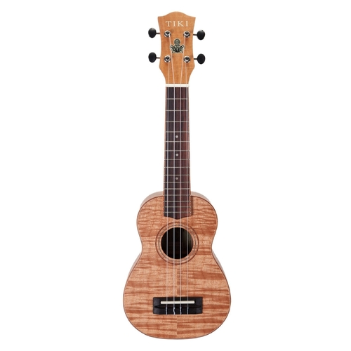 Tiki 2 Series Mahogany Flame Top Soprano Ukulele with Gig Bag in Natural Satin