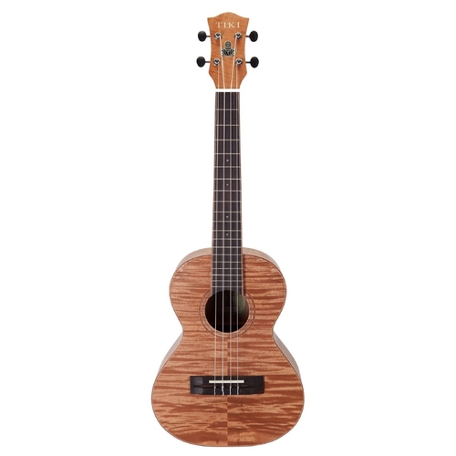 Tiki 2 Series Mahogany Flame Top Tenor Ukulele with Gig Bag in Natural Satin