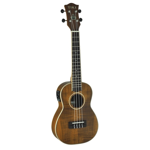 Tiki 3 Series Koa Electric Concert Ukulele with Gig Bag in Natural Satin