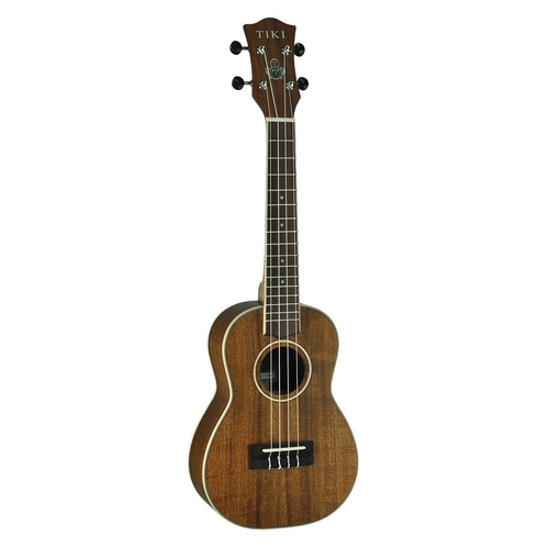 Tiki 9 Series Koa Solid Top Concert Ukulele with Hard Case in Natural Satin