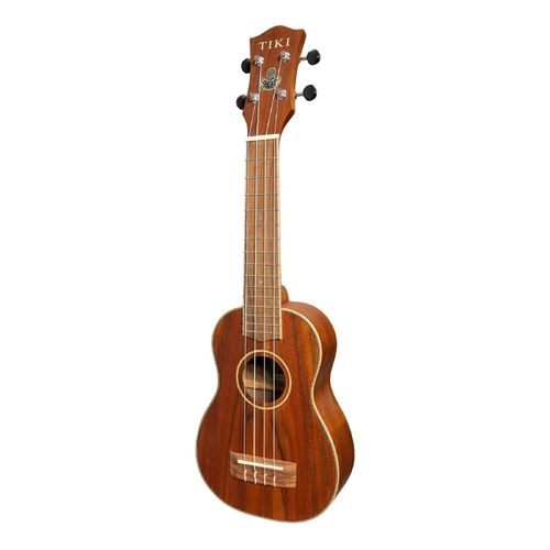 Tiki 9 Series Koa Solid Top Soprano Ukulele with Hard Case in Natural Satin