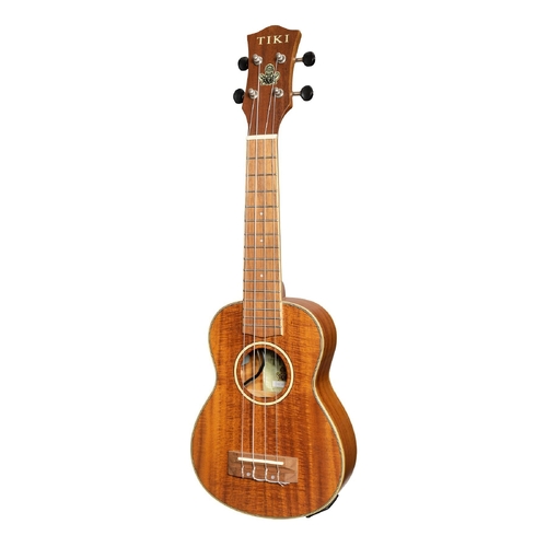 Tiki 9 Series Koa Solid Top Electric Soprano Ukulele with Hard Case in Natural Satin