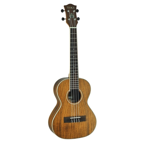 Tiki 9 Series Koa Solid Top Tenor Ukulele with Hard Case in Natural Satin