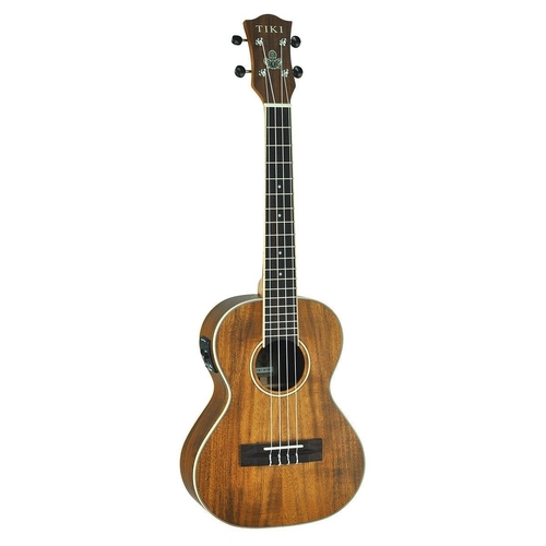 Tiki 9 Series Koa Solid Top Electric Tenor Ukulele with Hard Case in Natural Satin