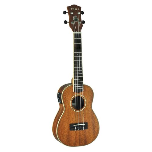 Tiki 5 Series Mahogany Solid Top Electric Concert Ukulele with Hard Case in Natural Satin