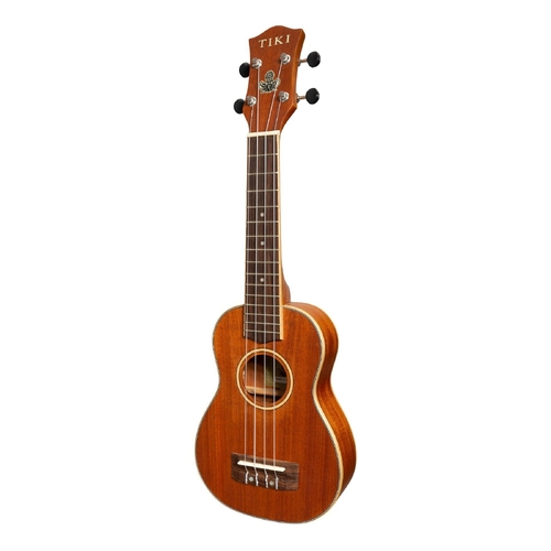 Tiki 5 Series Mahogany Solid Top Soprano Ukulele with Hard Case in Natural Satin