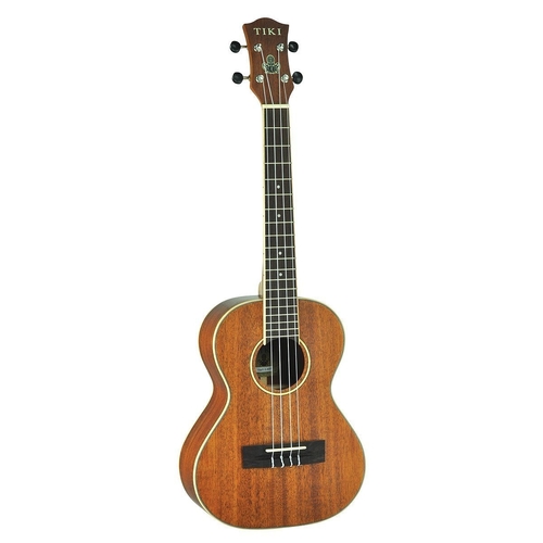 Tiki 5 Series Mahogany Solid Top Tenor Ukulele with Hard Case in Natural Satin