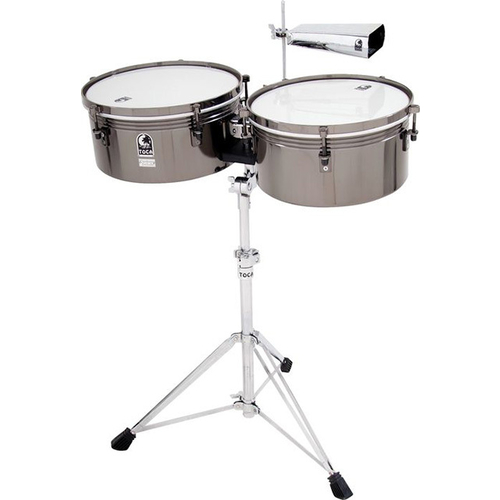 Toca Custom Deluxe Series Timbale Set in Black Chrome