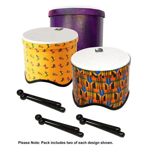Toca Freestyle 2 Tom Tom Drums in Woodstock Purple, Kente & Lizard Design (6-Pk)