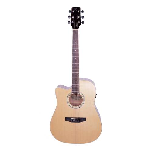 Timberidge 1 Series Left Handed Spruce Solid Top AC/EL Dreadnought Cutaway Guitar in Natural Gloss