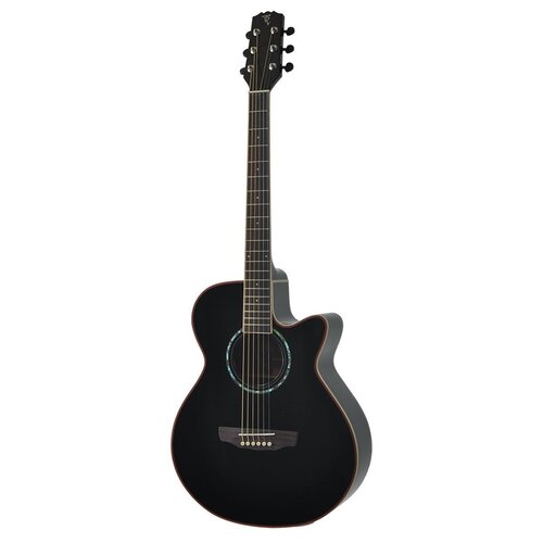 Timberidge '1 Series' Spruce Solid Top Acoustic-Electric Small Body Cutaway Guitar (Black Gloss)