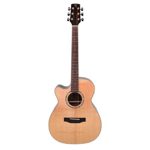 Timberidge 3 Series Left Handed Spruce Solid Top AC/EL Small Body Cutaway Guitar in Natural Gloss