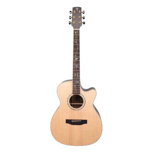 Timberidge '3 Series' Spruce Solid Top Acoustic-Electric Small Body Cutaway Guitar with 'Tree of Life' Inlay (Natural Satin)