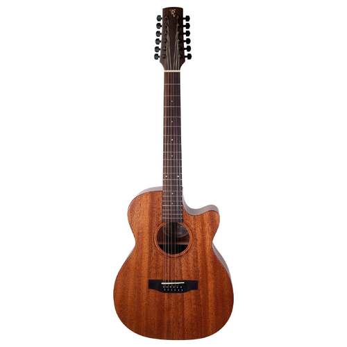 Timberidge 'Messenger Series' 12-String Mahogany Solid Top Acoustic-Electric Small Body Cutaway Guitar (Natural Satin)