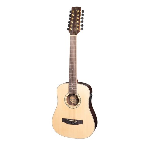 Timberidge '3 Series' Left Handed 12-String Spruce Solid Top Acoustic-Electric Traveller Mini Guitar (Natural Satin)