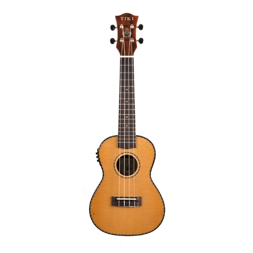 Tiki 22 Series Spruce Solid Top Electric Concert Ukulele with Hard Case in Natural Gloss