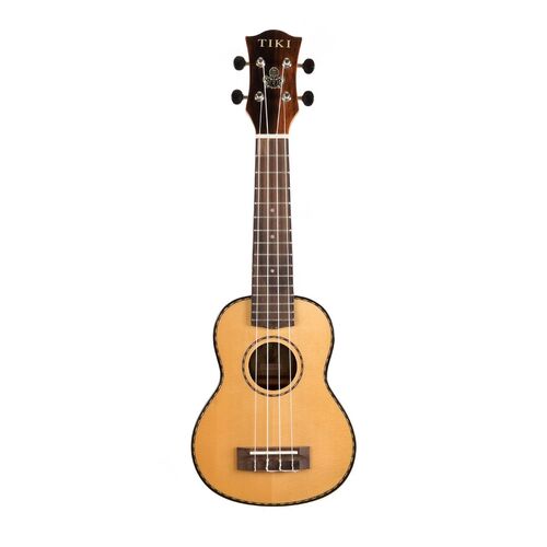 Tiki 22 Series Spruce Solid Top Soprano Ukulele with Hard Case in Natural Gloss