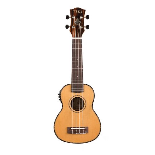 Tiki 22 Series Spruce Solid Top Electric Soprano Ukulele with Hard Case in Natural Gloss
