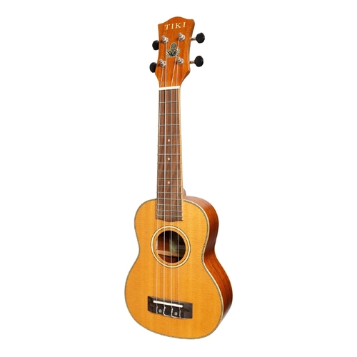 Tiki 6 Series Spruce Solid Top Soprano Ukulele with Hard Case in Natural Satin