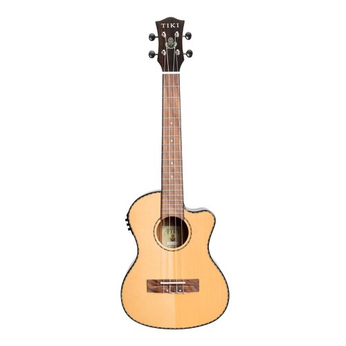 Tiki 22 Series Spruce Solid Top Electric Cutaway Tenor Ukulele with Hard Case in Natural Gloss