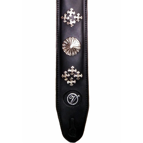 Vorson Black Leather Guitar Strap with Metal Conchos